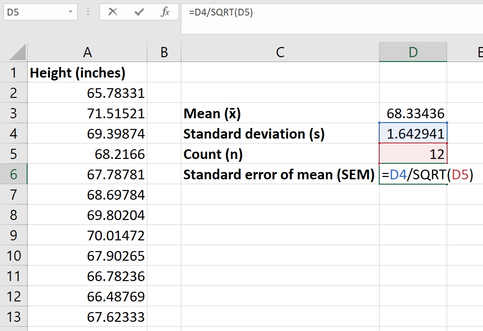 how do you calculate standard error in excel